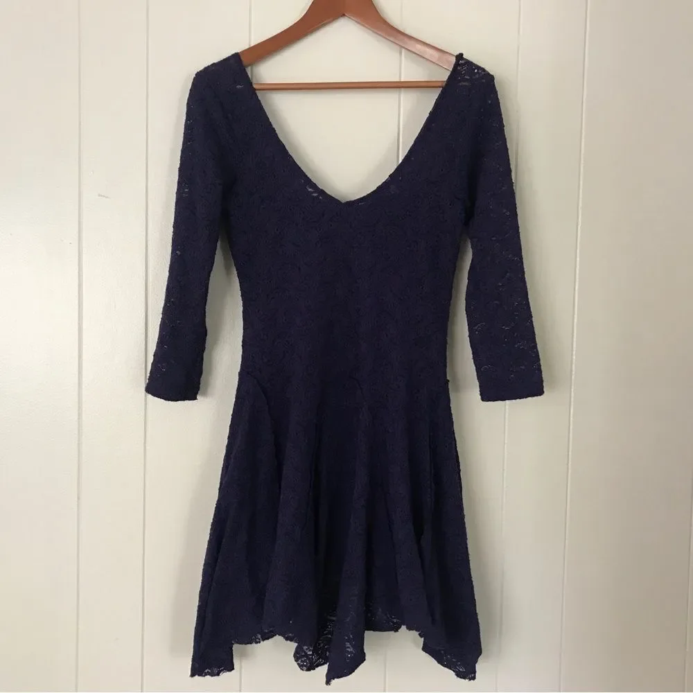 Free People Katya Paisley Lace Blue Asym Dress (S)